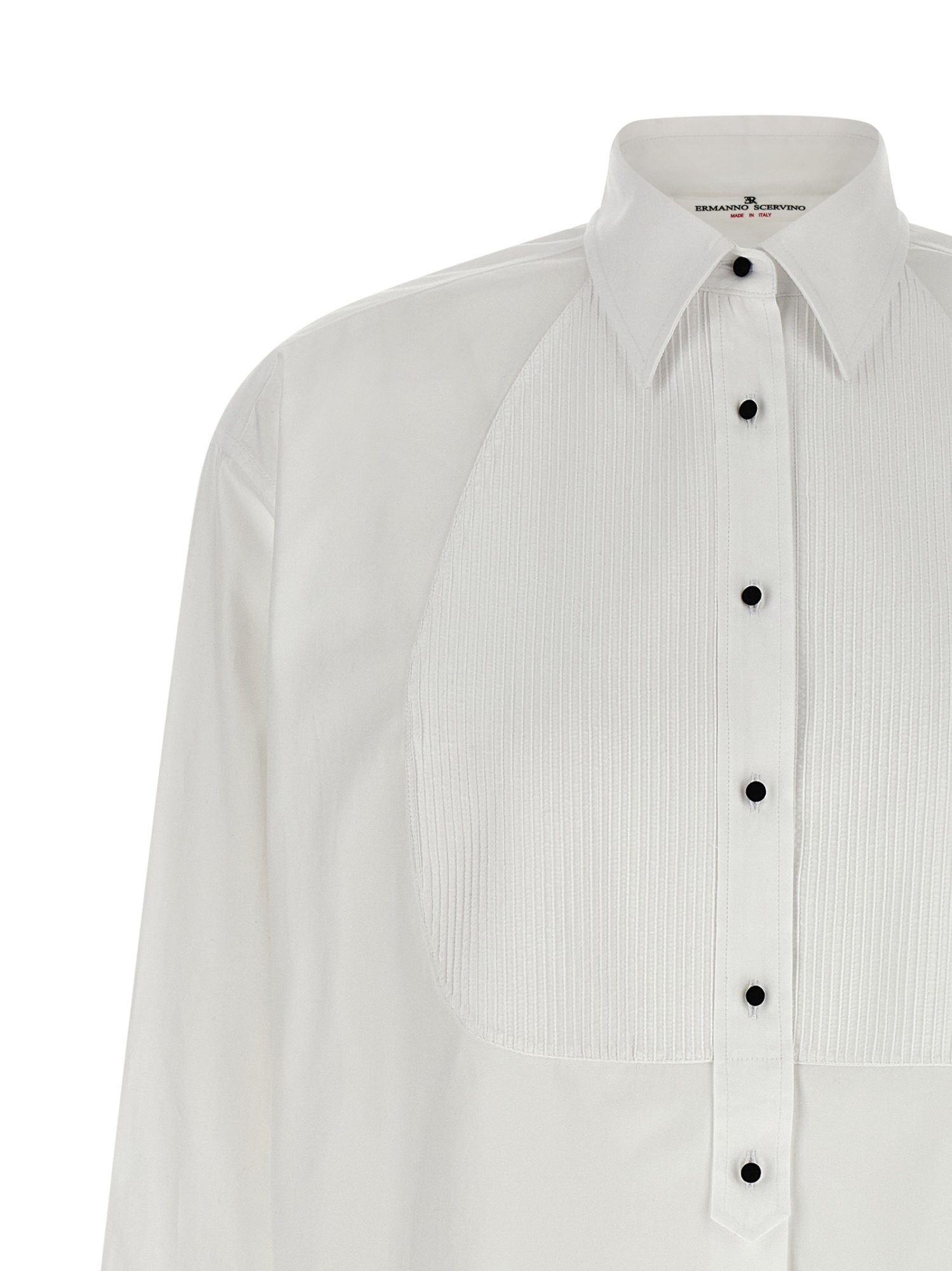 Ermanno Scervino Contrast Plastron White Tuxedo Shirt With Covered Button Closure In White