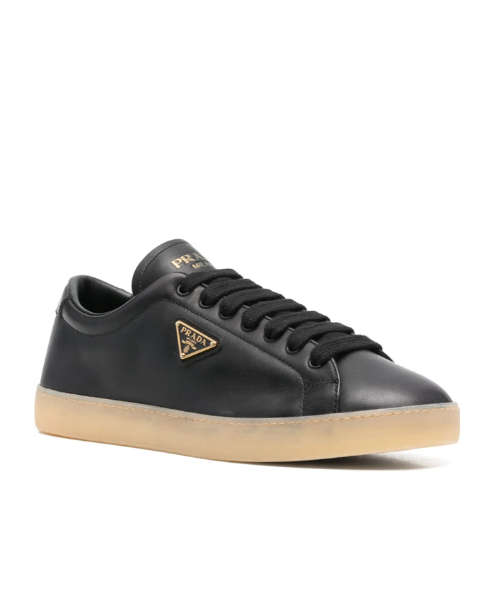 Prada Enamel Triangle-logo Sneakers In Black