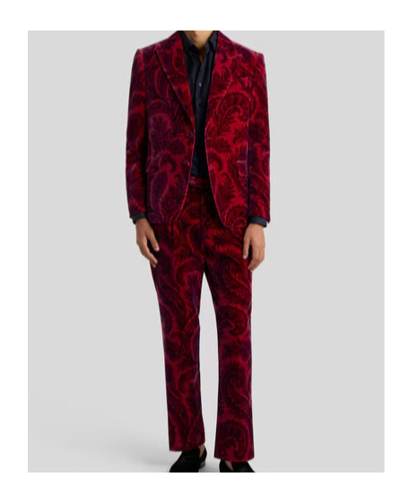 Etro Velvet Blazer With Print In Burgundy
