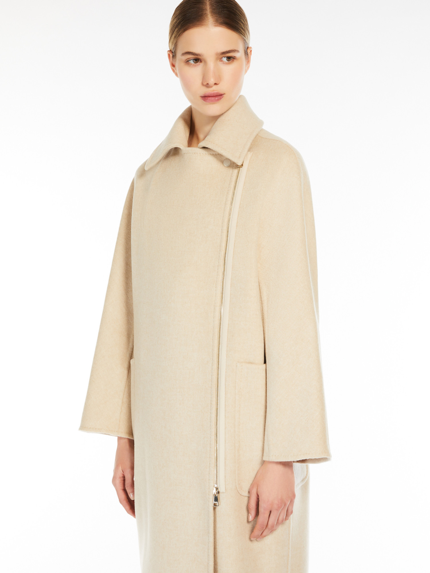 Max Mara Zippered Wool Coat In Nude