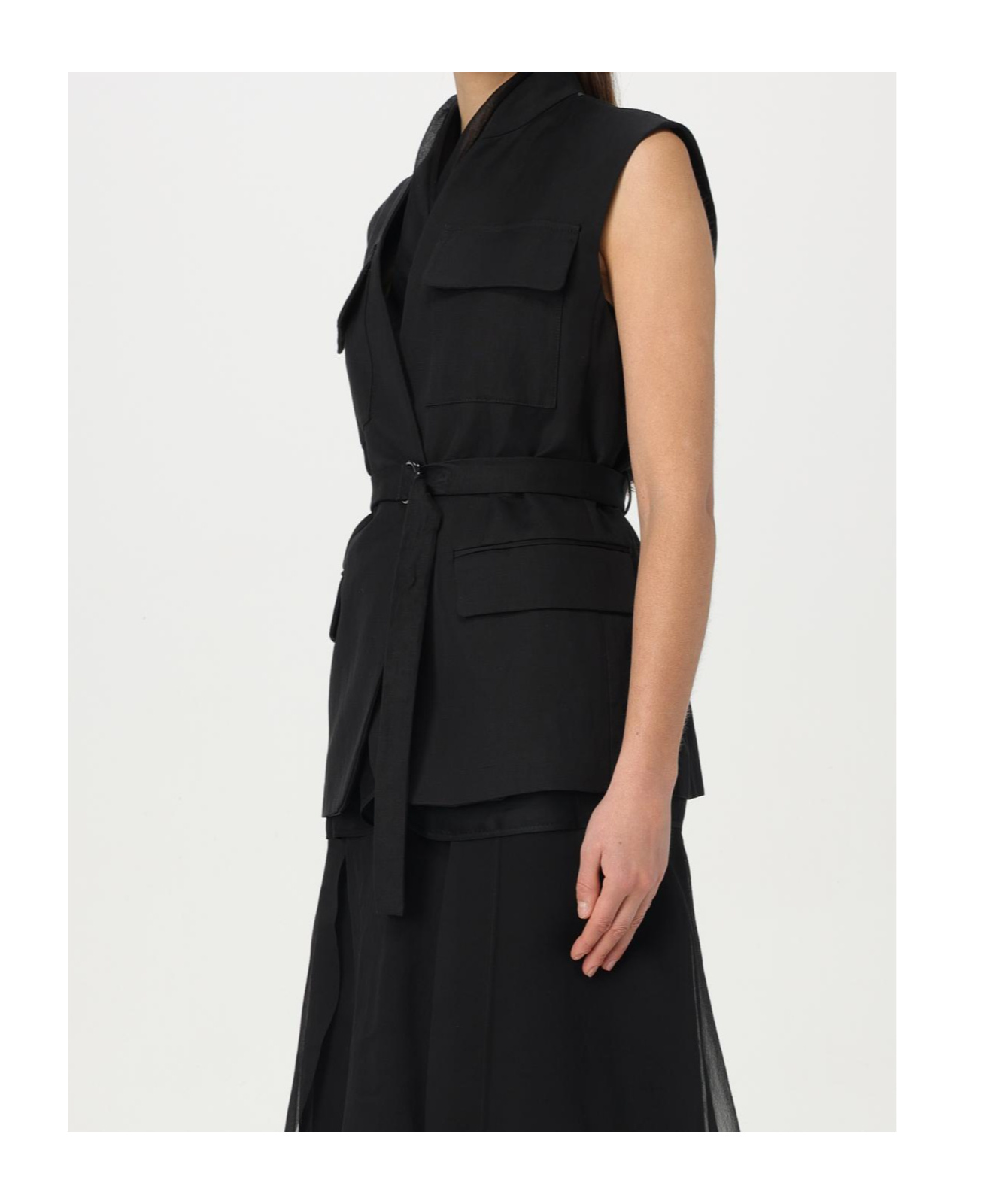 Brunello Cucinelli Monili Belted Sleeveless Waistcoat In Black
