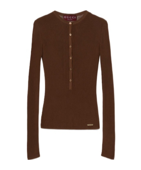 Gucci Fine Cotton Rib Cardigan In Brown