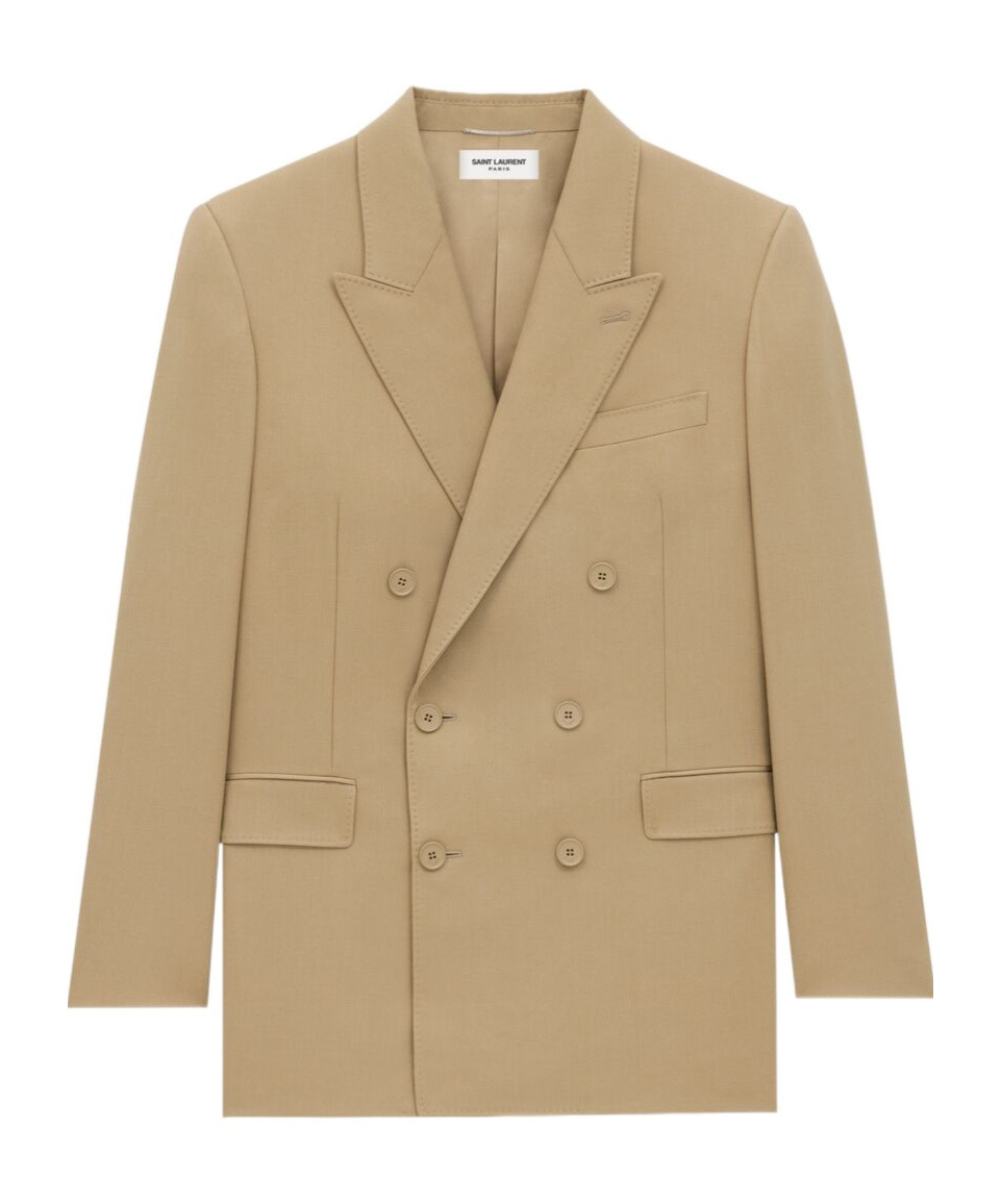 Saint Laurent Double-breasted Wool Blazer In Nude