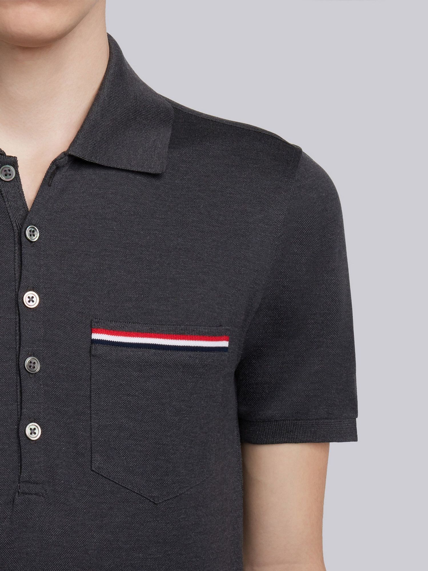Thom Browne Collar Polo Shirt With Patch Pocket In Black