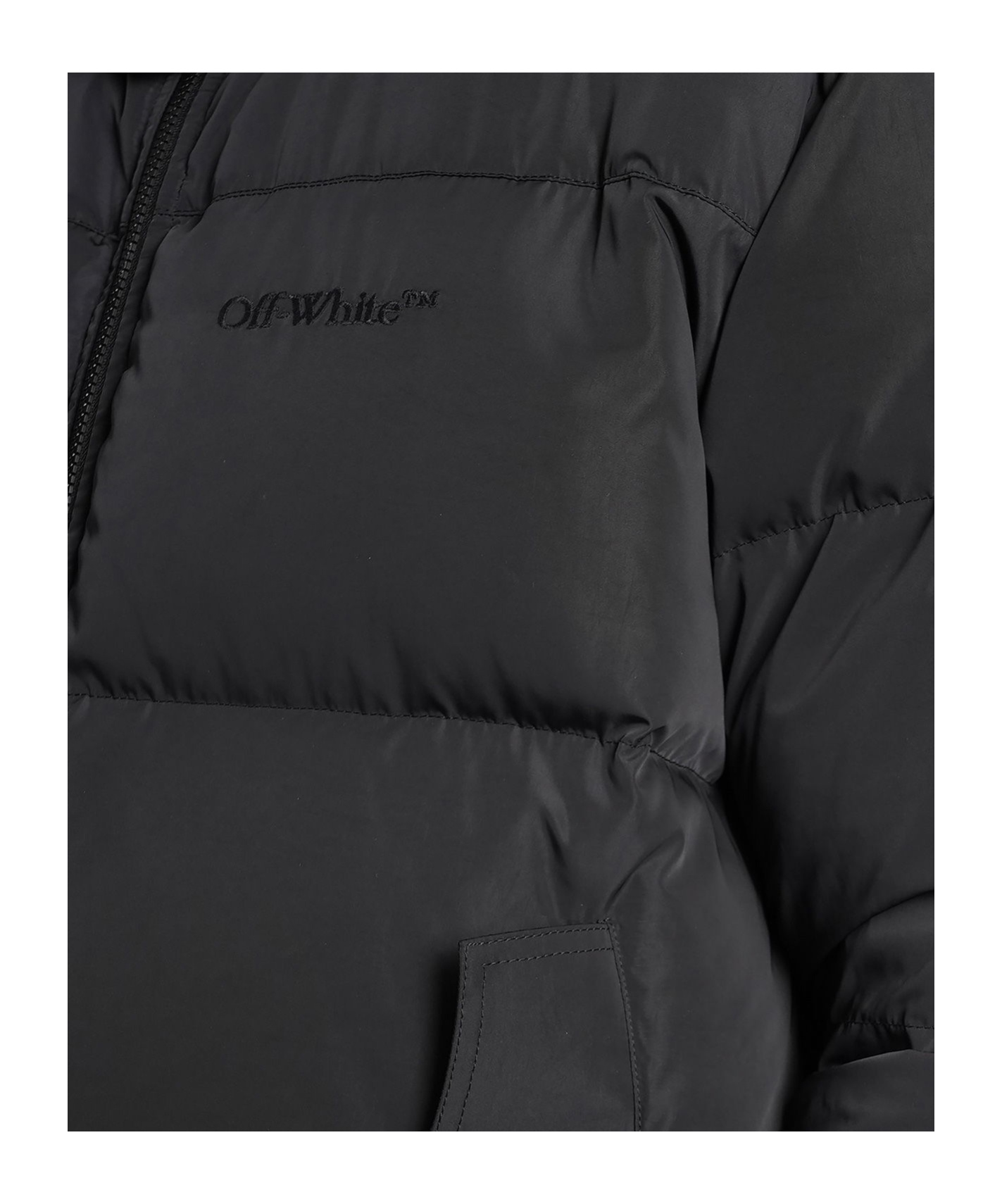 Off-white Hooded Padded Quilted Jacket Pockets In Black