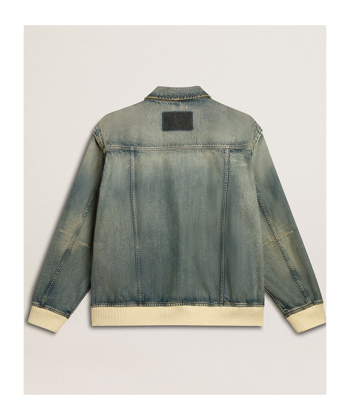 Golden Goose Men's Washed Denim Jacket With Wool Blend Ribbing In Gray