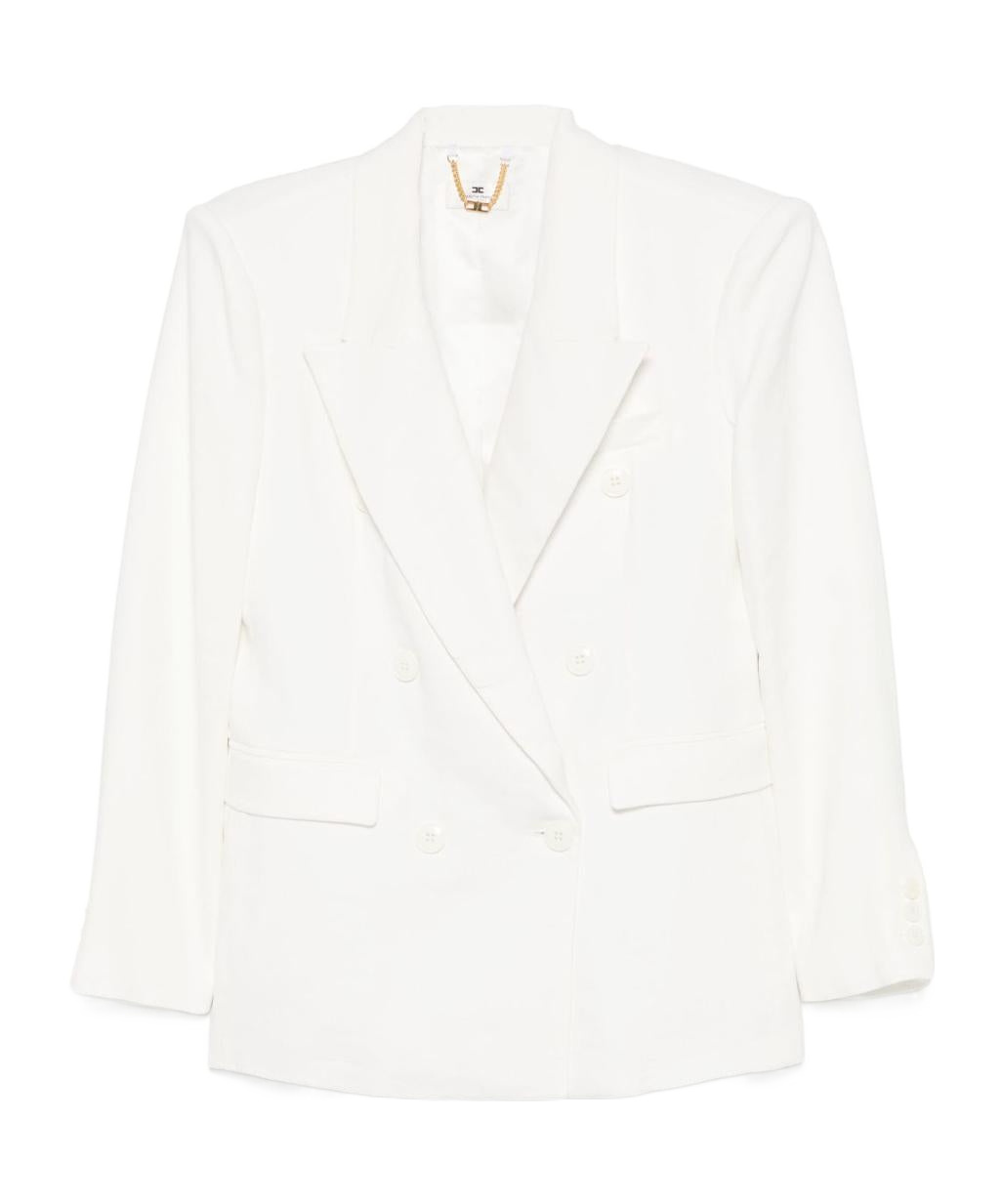 Elisabetta Franchi Linen Blend Double-breasted Jacket In Beige