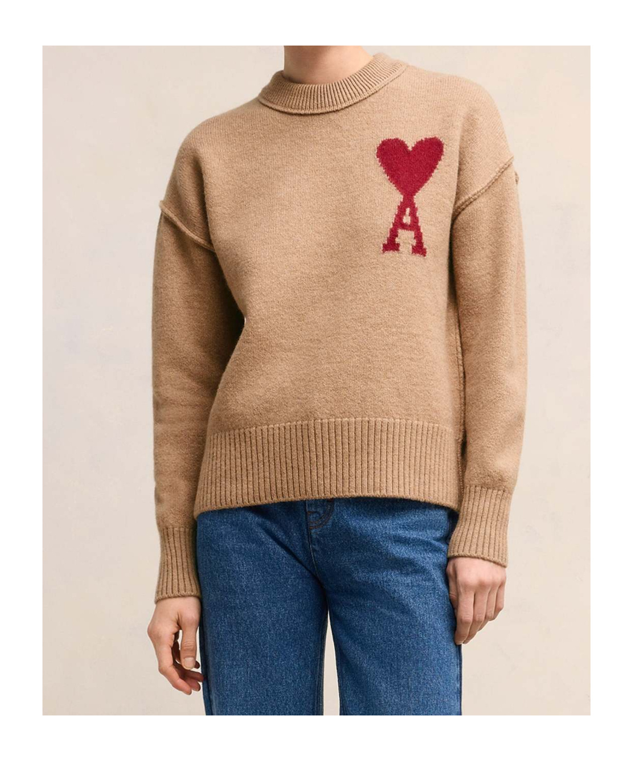 Ami Alexandre Mattiussi Ami De Coeur Wool Sweater In Nude