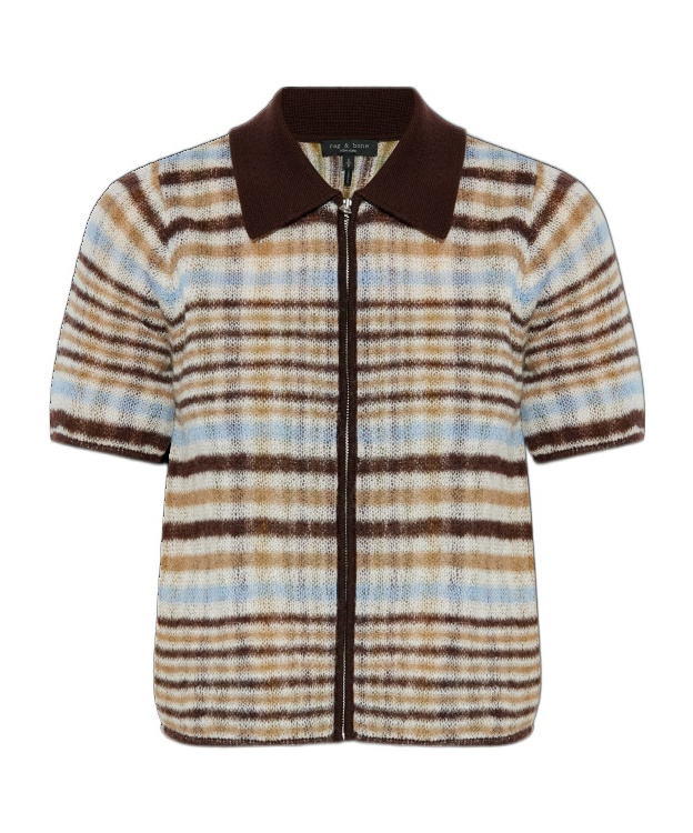 Rag & Bone Leva Short Sleeve Zip Sweater Ivory Multi In Multi
