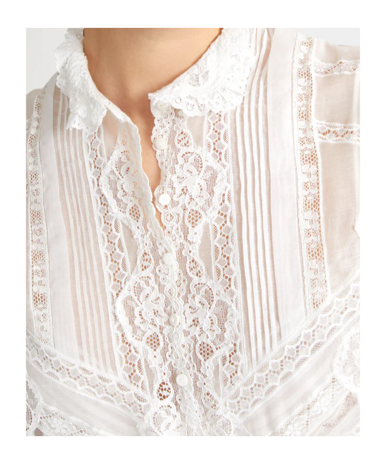 Ermanno Scervino Muslin Bib With Valencienne Lace In White