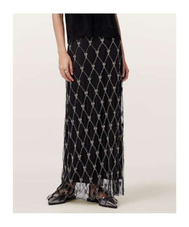 Allsaints Ilka Embellished Skirt In Black