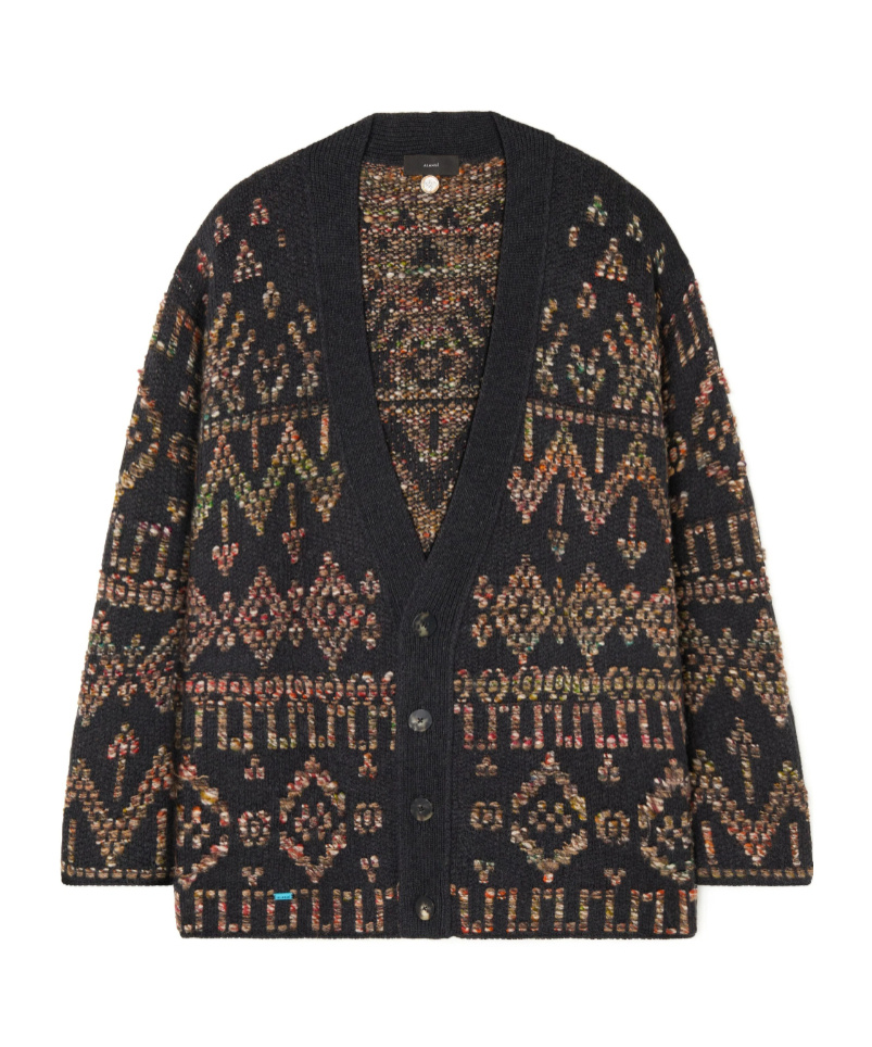Alanui Wool Blend Grunge Beat Cardigan With Embroidered Geometric Pattern In Black