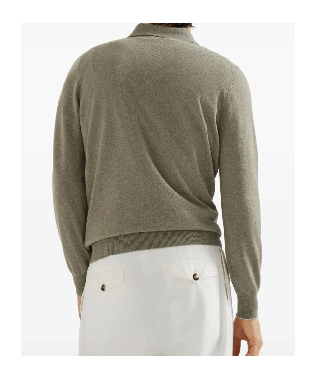 Brunello Cucinelli Cashmere Long Sleeve Polo Shirt In Green