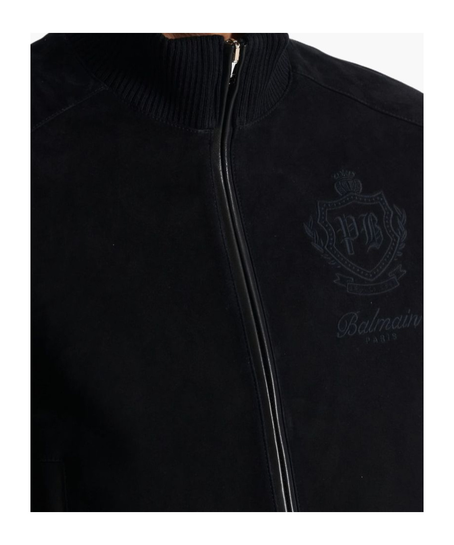 Balmain High Collar Blazer With Ribbed Cuffs And Hem In Black