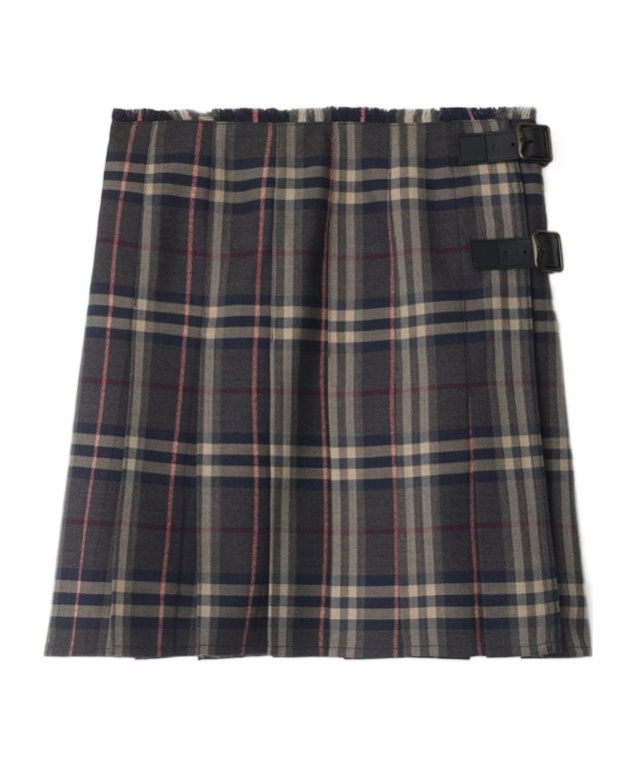 Burberry Wool Skirt With Embroidered Buckle And Pleats In Brown