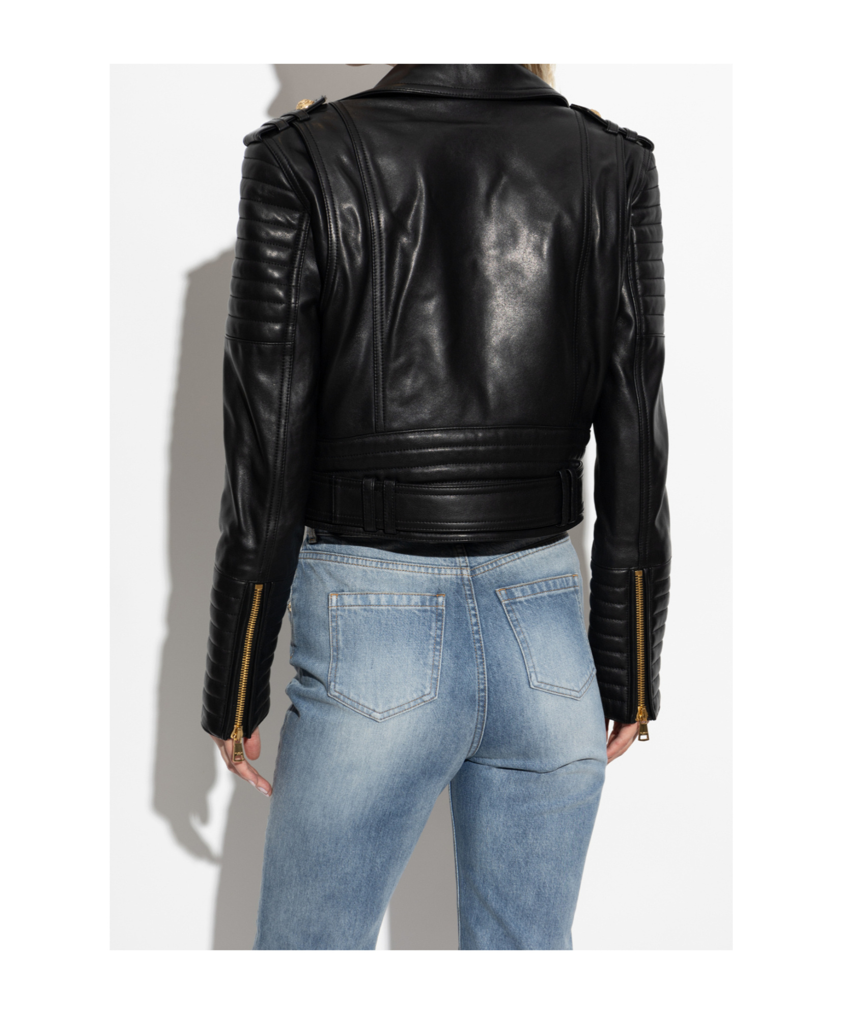 Balmain Long-sleeved Leather Jacket In Black