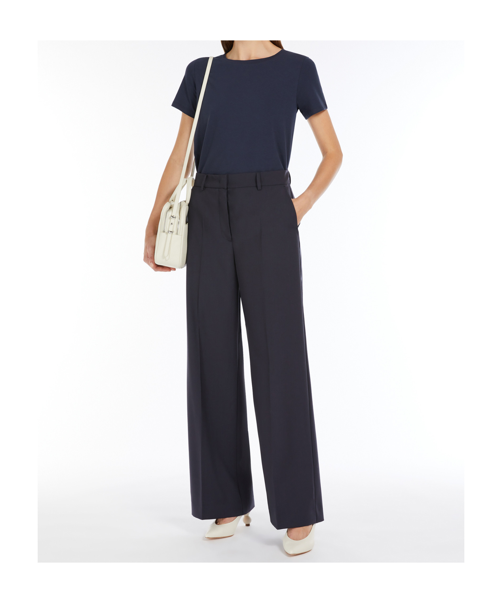 Weekend Max Mara Wool Canvas Wide-leg Pants In Black