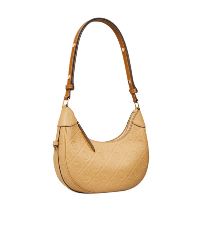 Tory Burch T Monogram Pebble Crescent Bag In Brown