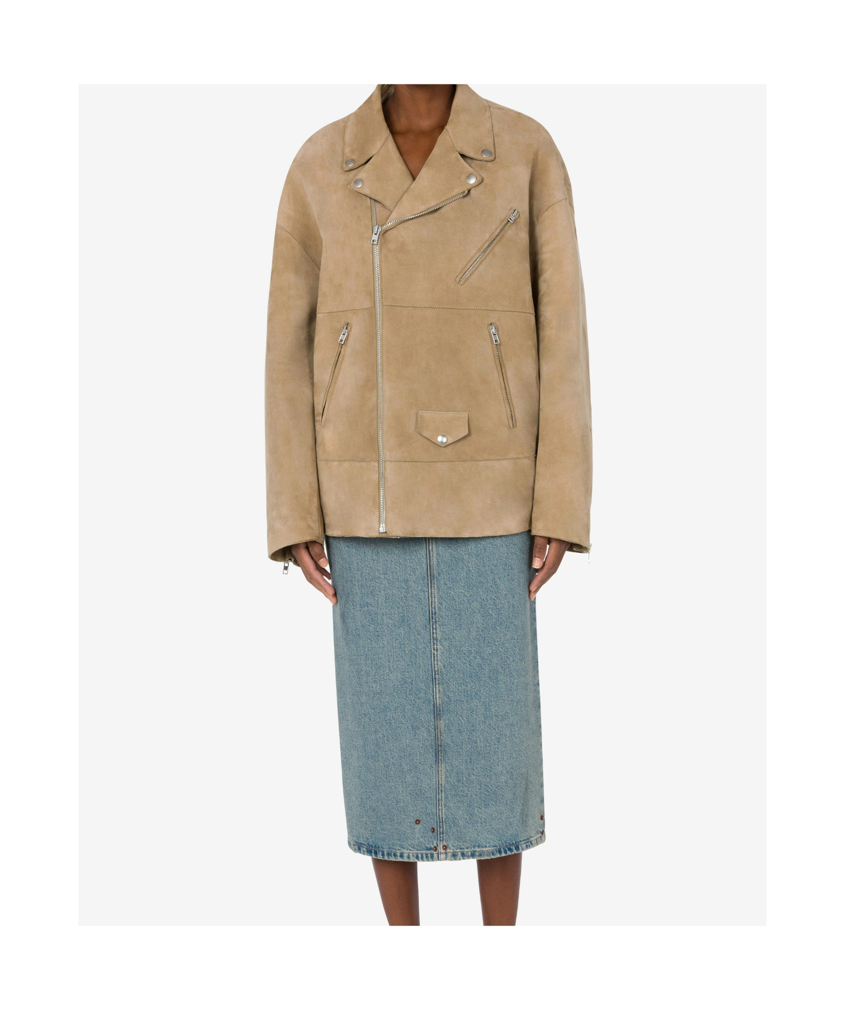 Moschino Zip-up Suede Biker Jacket In Nude