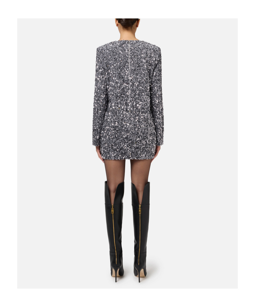 Elisabetta Franchi Sequinned Chenille Mini Dress In Gray