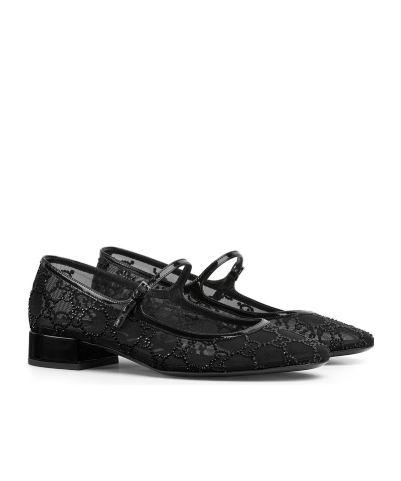 Gucci Embellished Gg Ballerina Flats In Black
