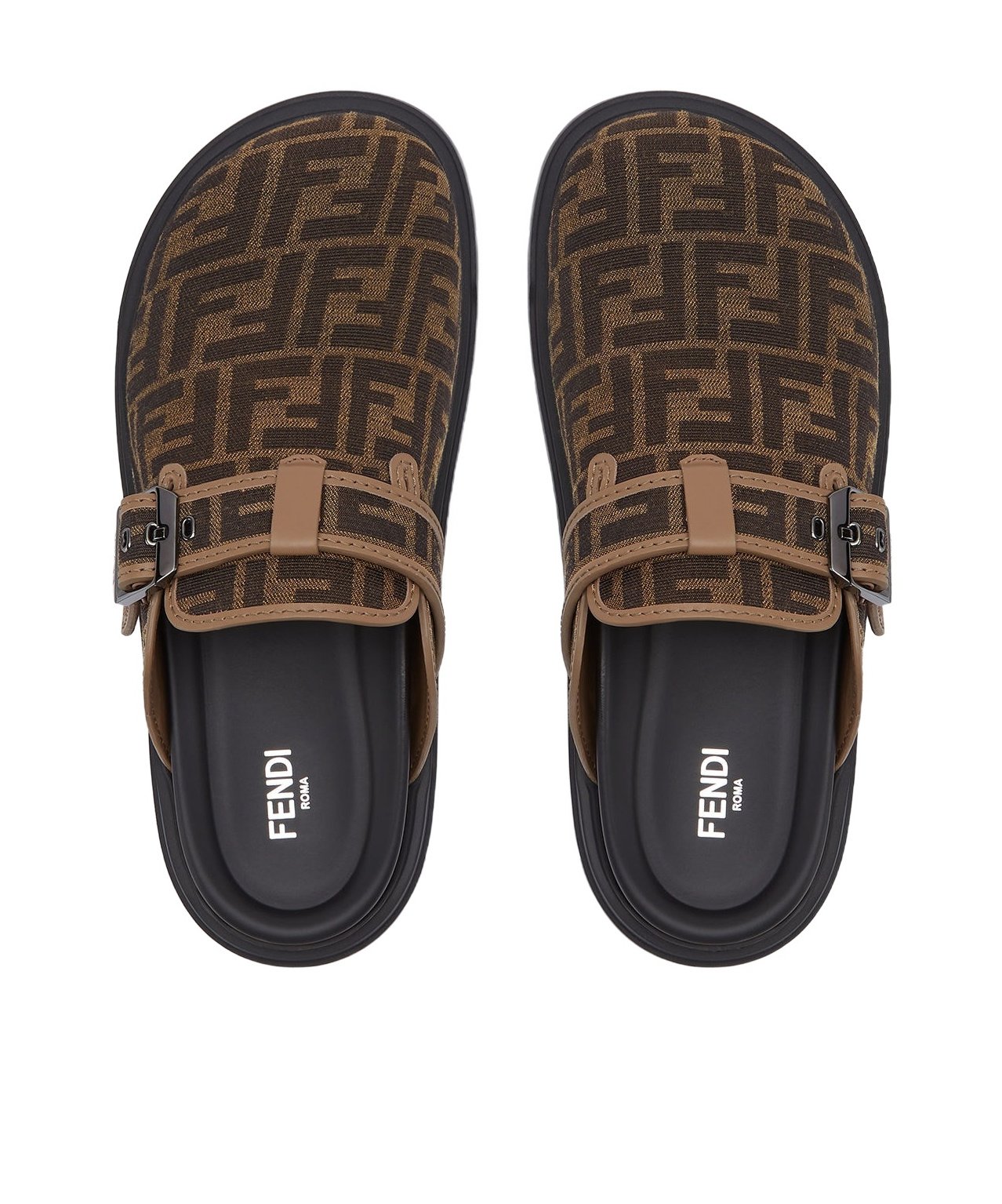 FENDI BROWN FF JACQUARD SANDALS