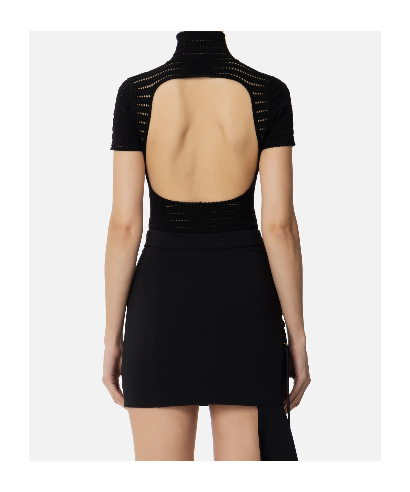 Elisabetta Franchi Short-sleeved High-neck Knitted Jumpsuit In Black