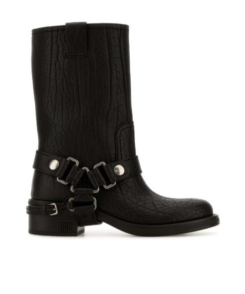 Shop Miu Miu Leather Ankle Boots In Black