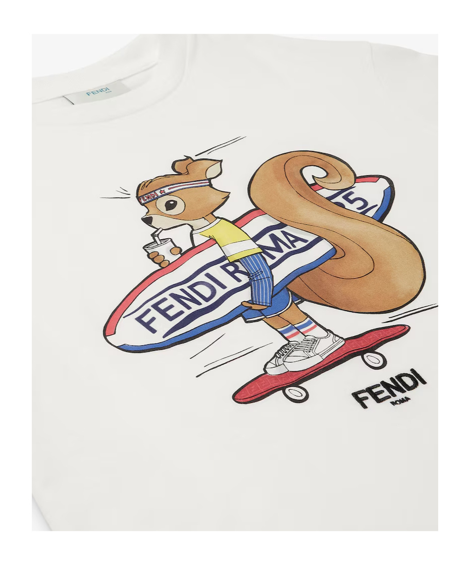 Fendi White Jersey Junior T-shirt With Multicolor Print In Multi