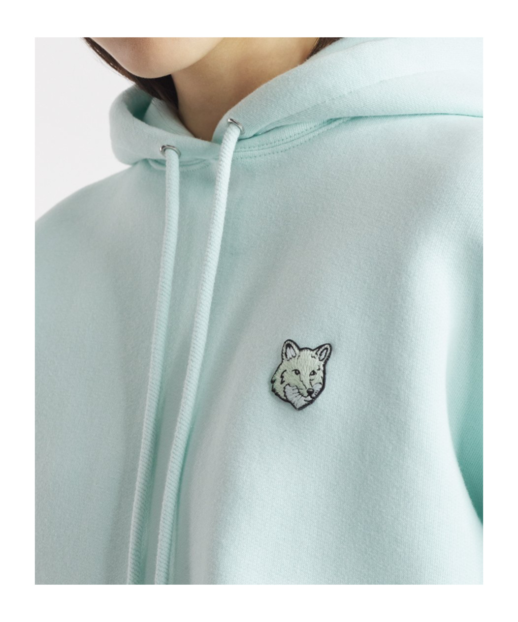 Maison Kitsuné Pastel Mint Cropped Hoodie With Embroidered Fox Logo In Blue