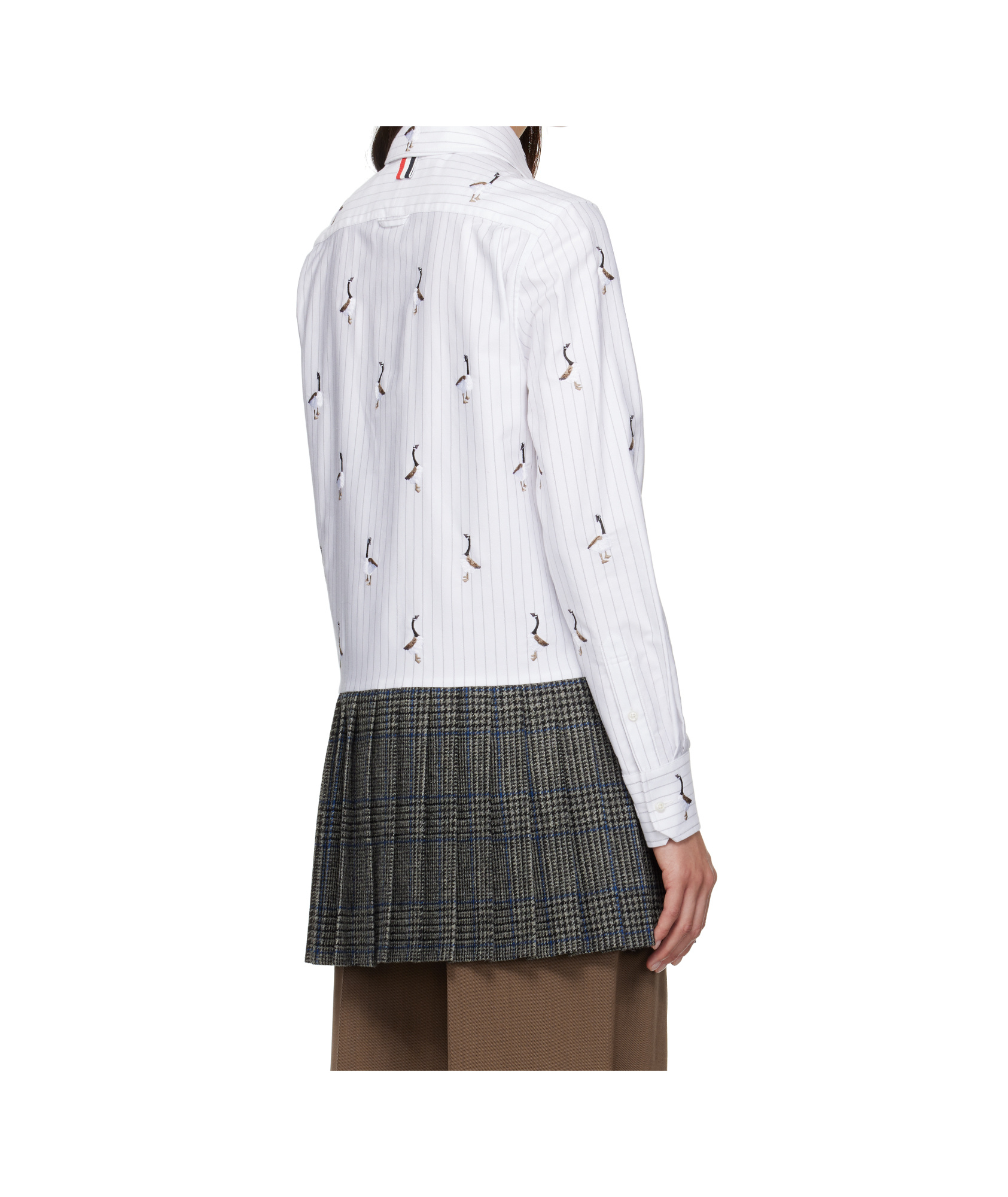 Thom Browne Pleated-hem Striped Shirt In Gray