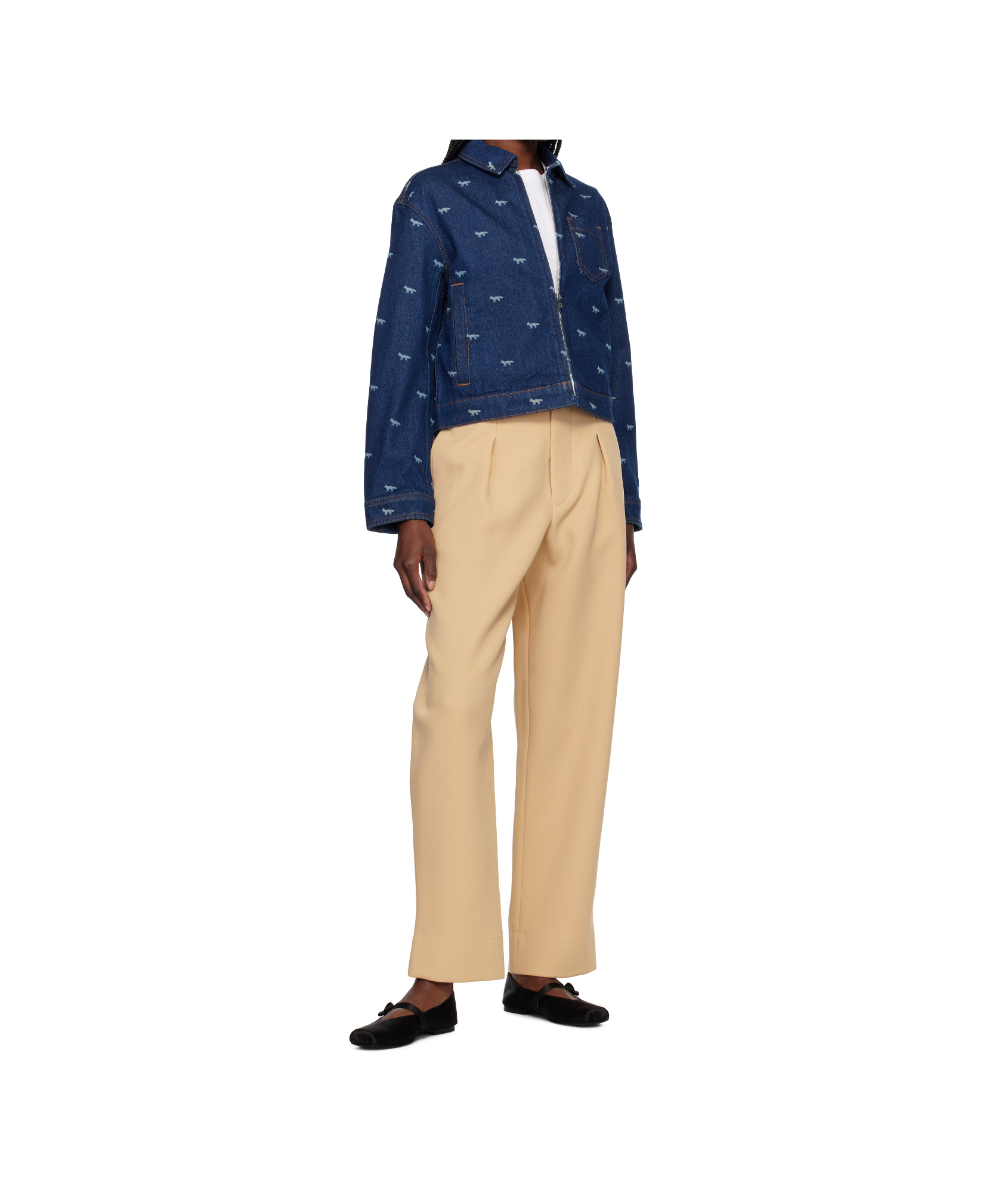 MAISON KITSUNÉ ZIPPED CROPPED DENIM JACKET