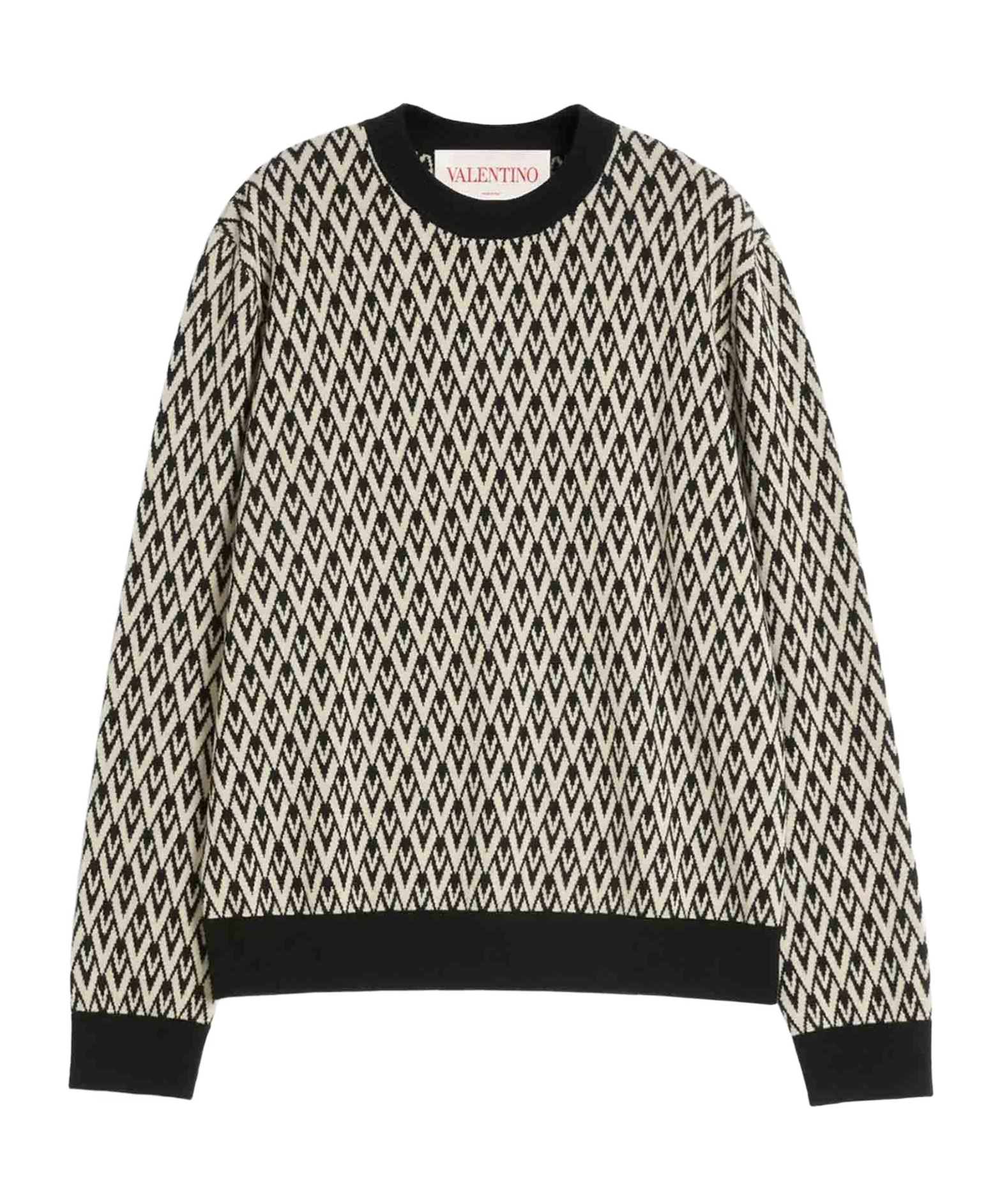 Valentino Crewneck Wool Jumper With Toute La V Jacquard Pattern In Multicolor