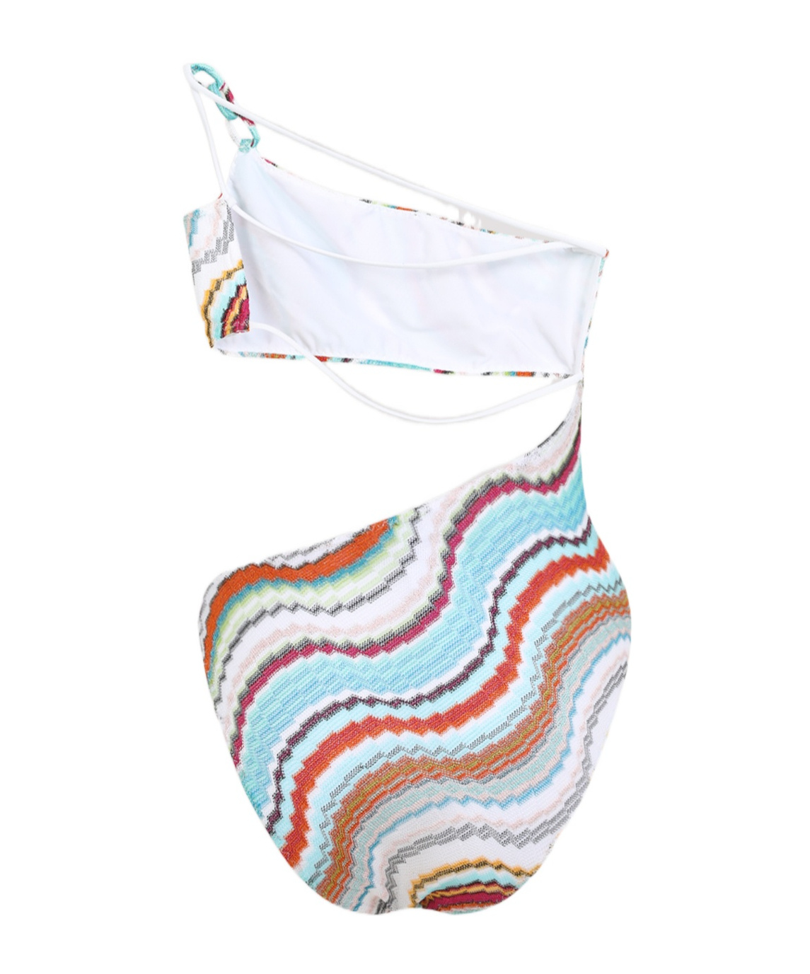 Missoni Multicolor Wave Asymmetric Cutout One-piece Swimsuit In White