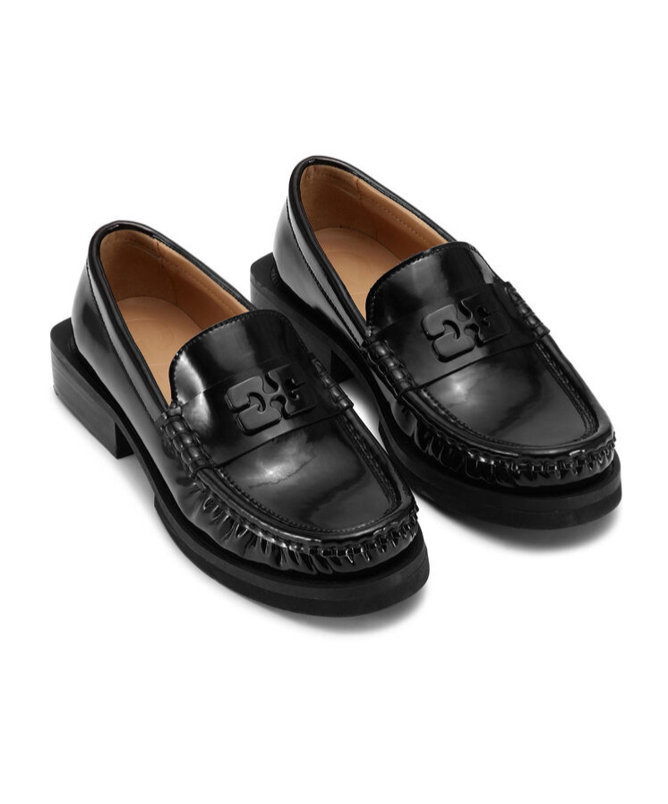 Ganni Black Patent Leather Loafers In Black