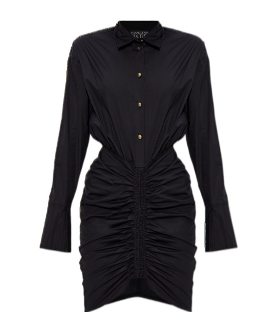 Versace Lapel Long-sleeved Dress In Black