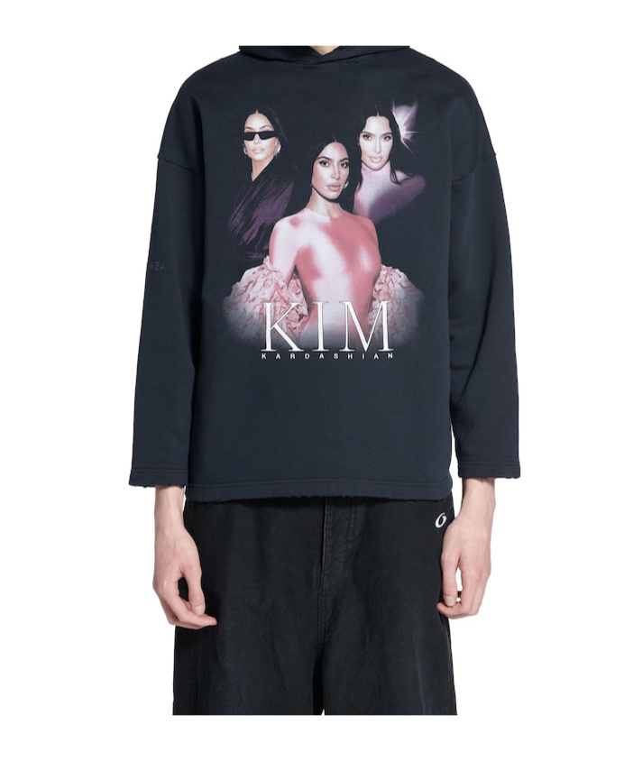 Balenciaga Kim K No Rib Hoodie In Faded Black In Black