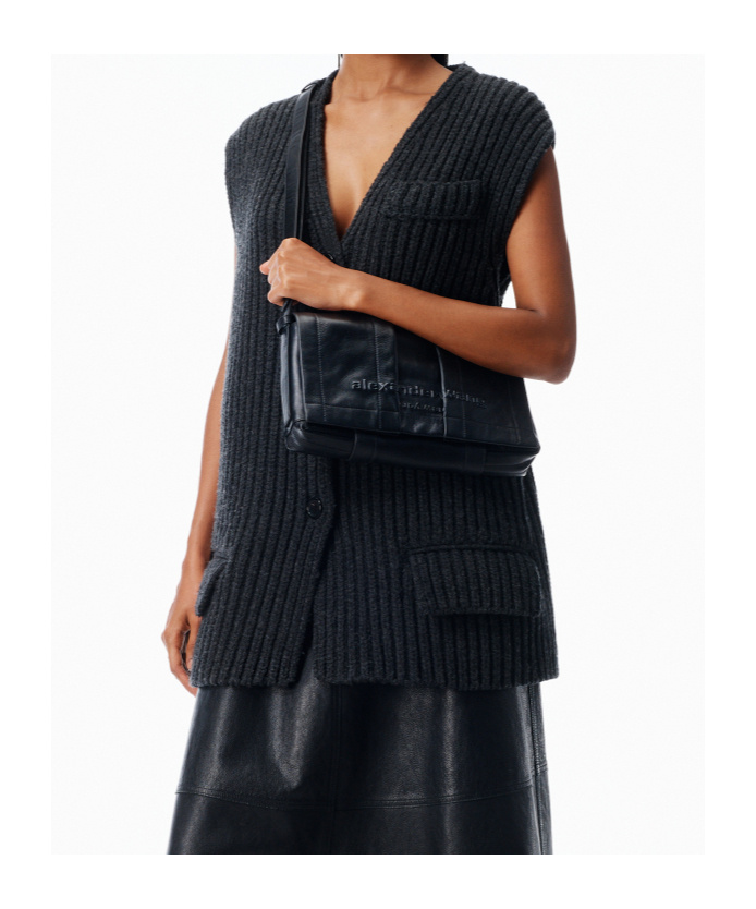 Alexander Wang Pack Flap Crossbody Bag Leather Medium In Black