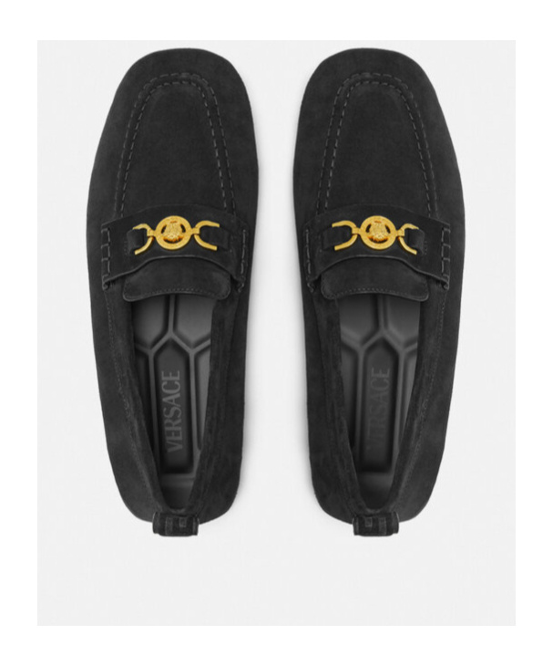 Versace Black Villa Suede Driver Loafers In Black