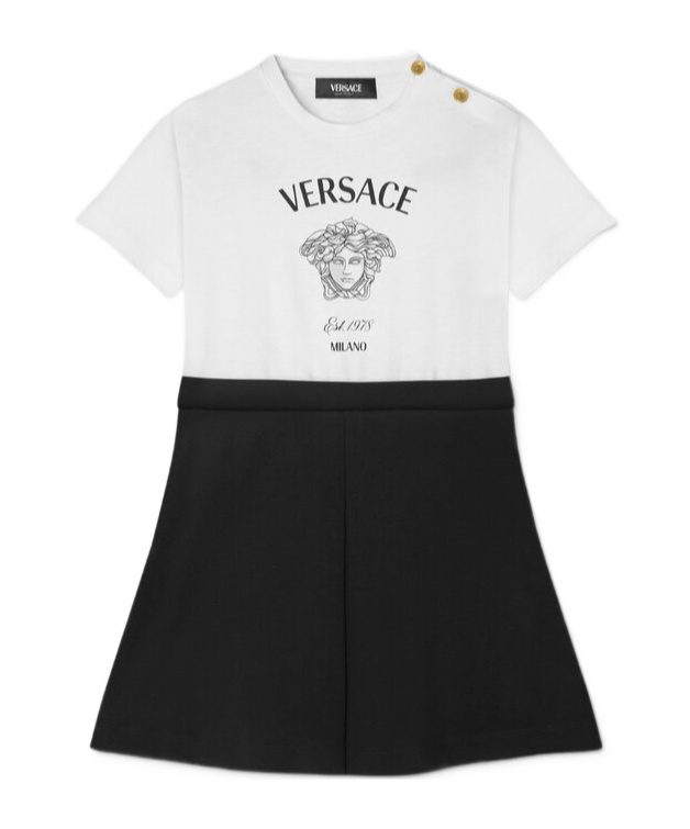 Versace Medusa Head Two-tone Dress In Black