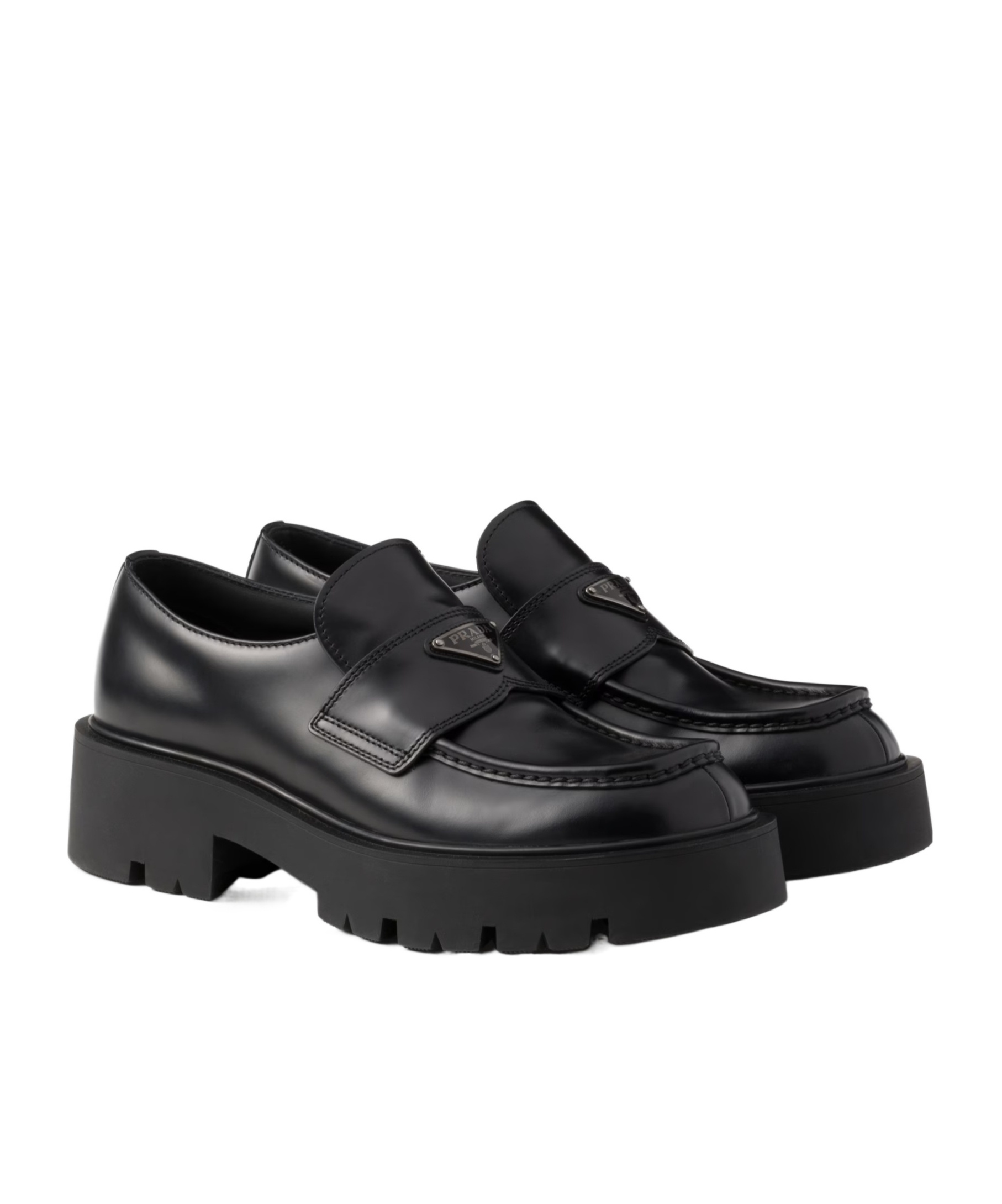Prada Black Brushed Leather Loafer In Black