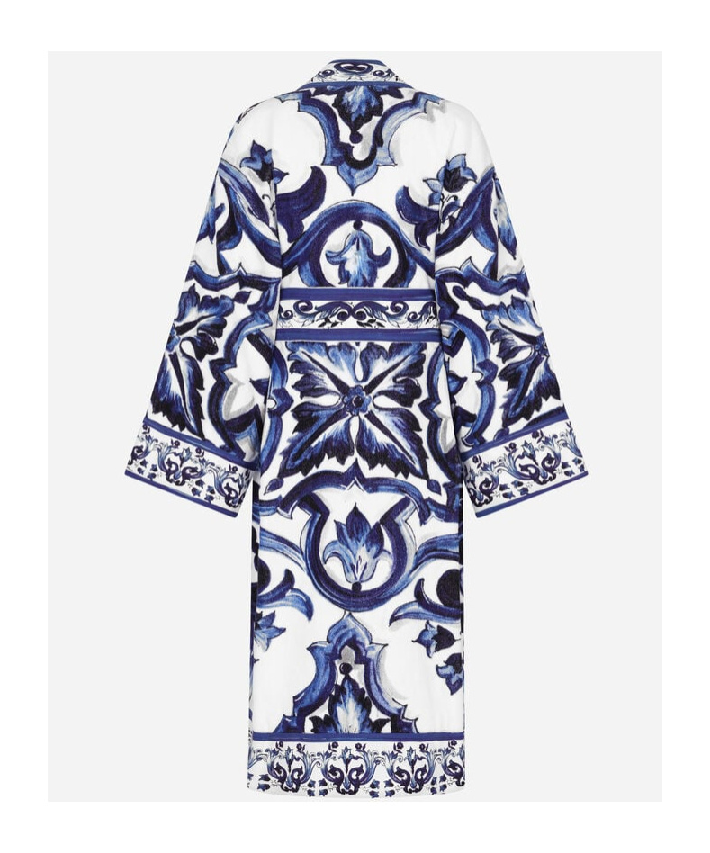 Dolce & Gabbana Graphic-print Long Sleeve Bath Robe In Blue