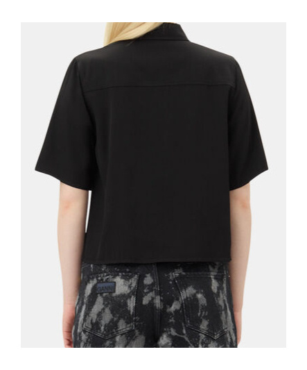 Ganni Twill Blouse In Black