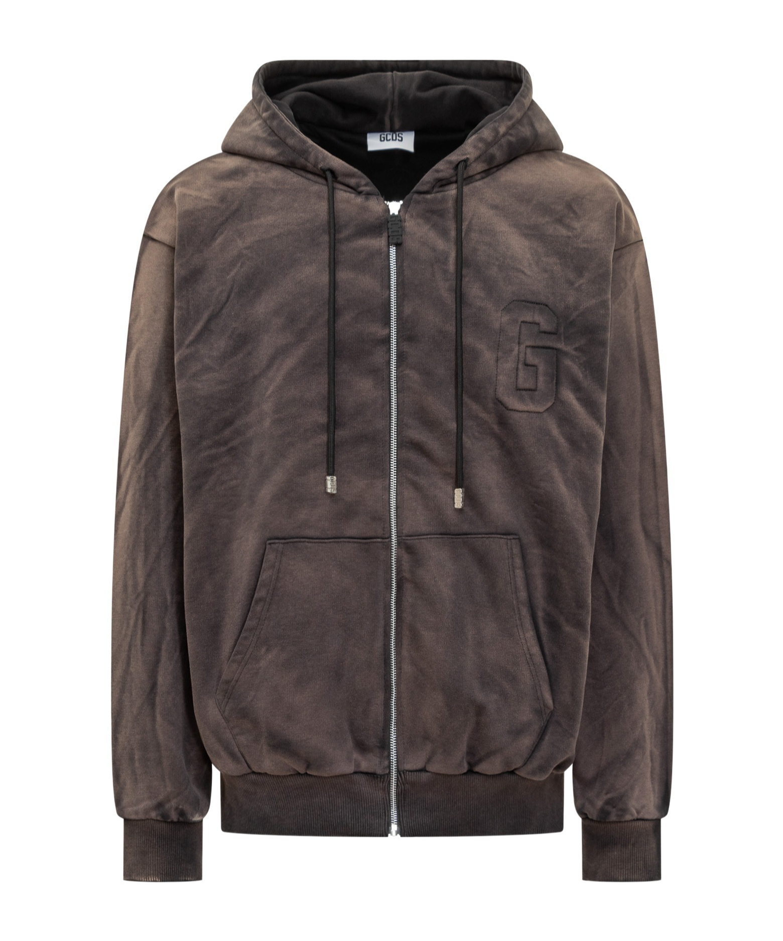 Gcds Faded Zip Up Hoodie In Brown