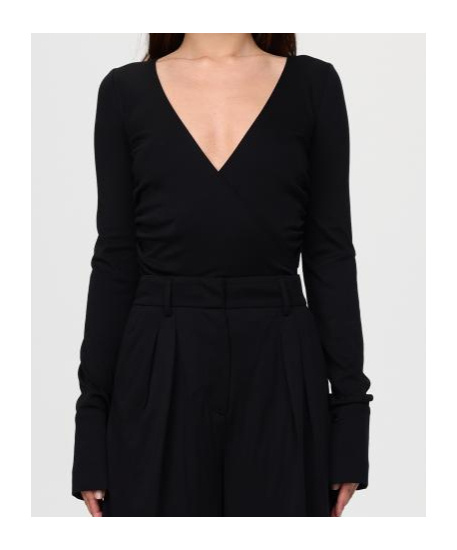Max Mara Black Crossover Bodysuit In Stretch Jersey In Black