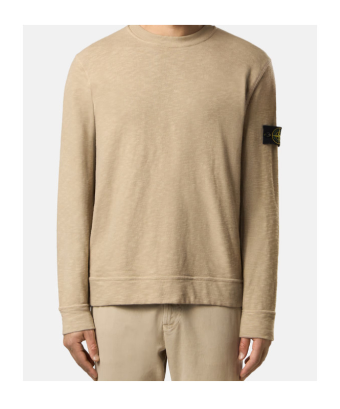 Stone Island Regular-fit Crewneck Sweatshirt With Side Inlays In Brown