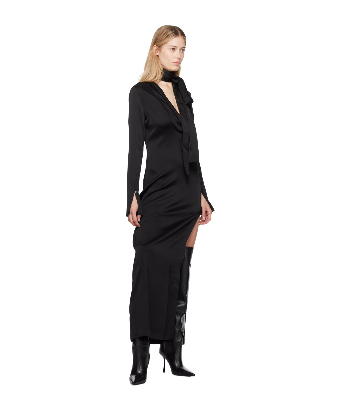 Blumarine Hanging Collar Long-sleeved Dress In Black
