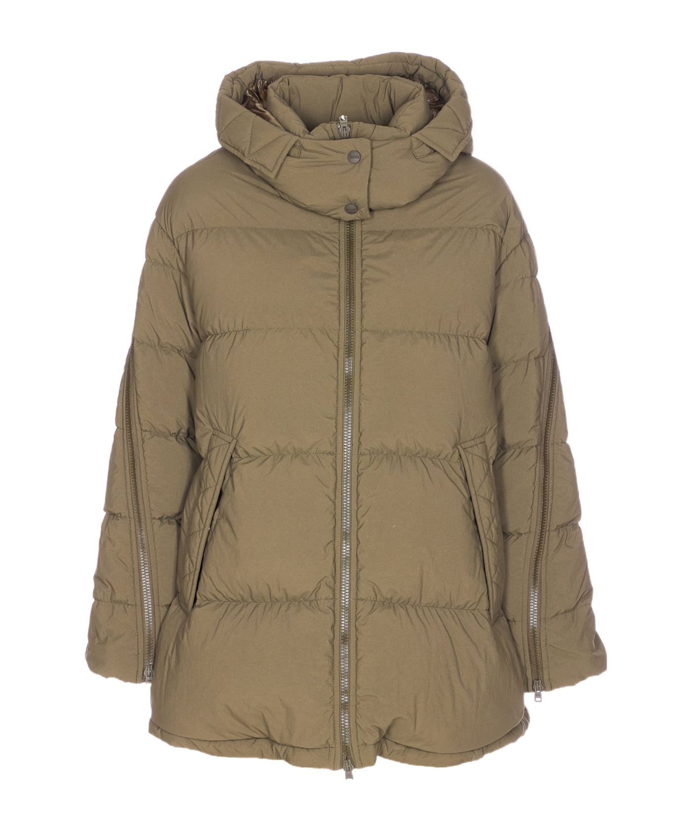 Herno Long Padded Down Jacket With Removable Hood In Green