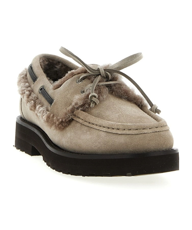 Brunello Cucinelli Precious Insert Boat Shoe In Silver