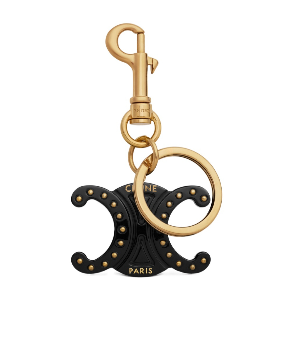 Shop Celine Triomphe Key Ring Pendant In Black